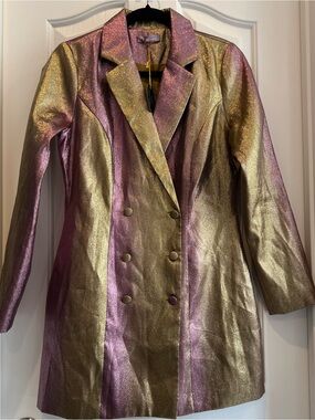 Gold and Purple Metallic Double-Breasted Blazer